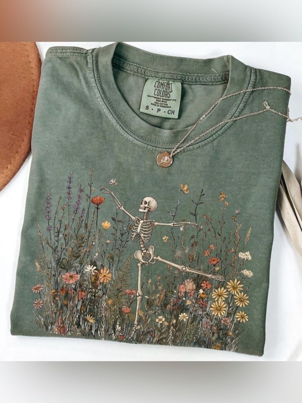 Comfort Colors Skeleton Dancing Arabesque Wildflower Botanical Cottagecore Shirt
